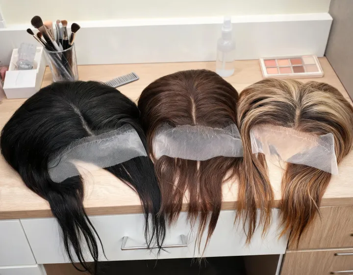 13x4 lace frontal wig on a cosmetics bench, illustration only