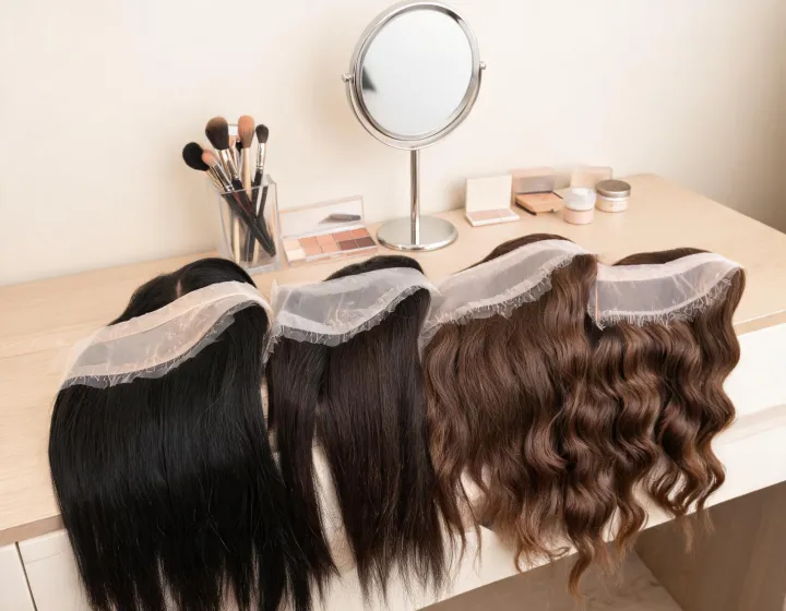 13x6 lace frontal wig on a cosmetics bench, illustration only